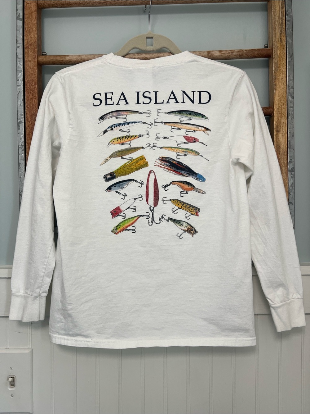 Youth long sleeve Sea Island, yacht club, white T-shirt,youth large lures